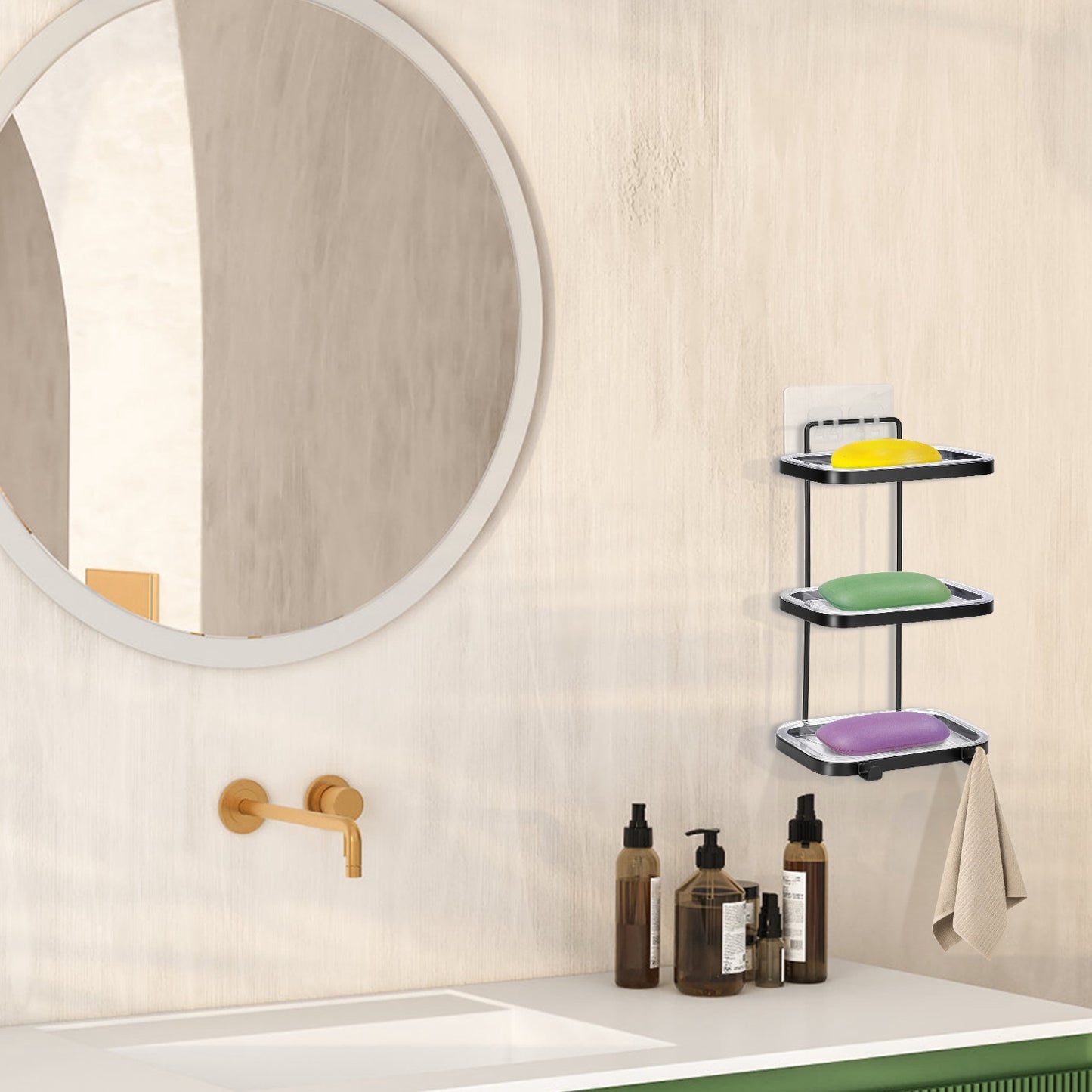 Wall Mounted Soap Dish Holder with Removable Tray & 2 Hooks