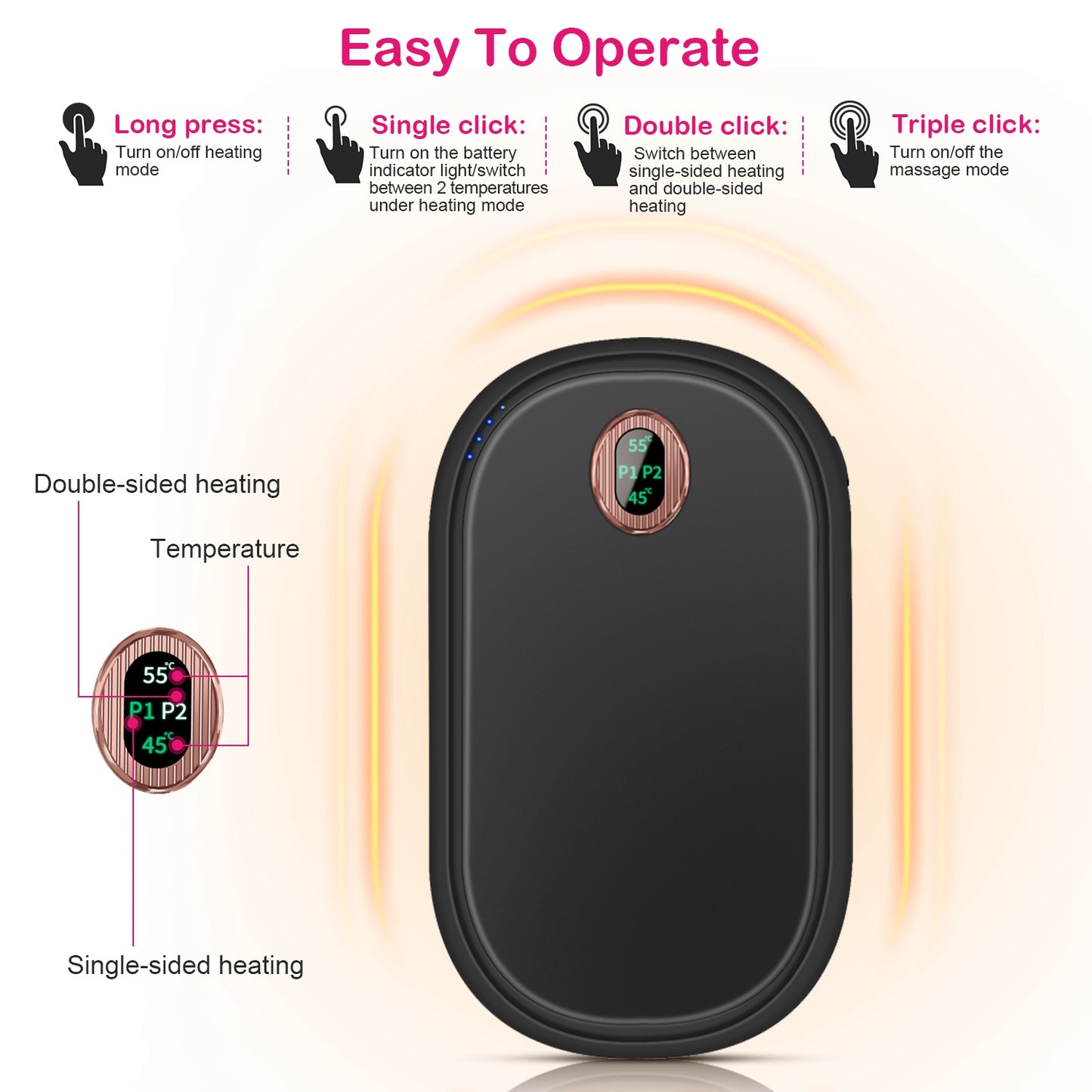 Rechargeable Hand Warmer with Power Bank & Digital Display