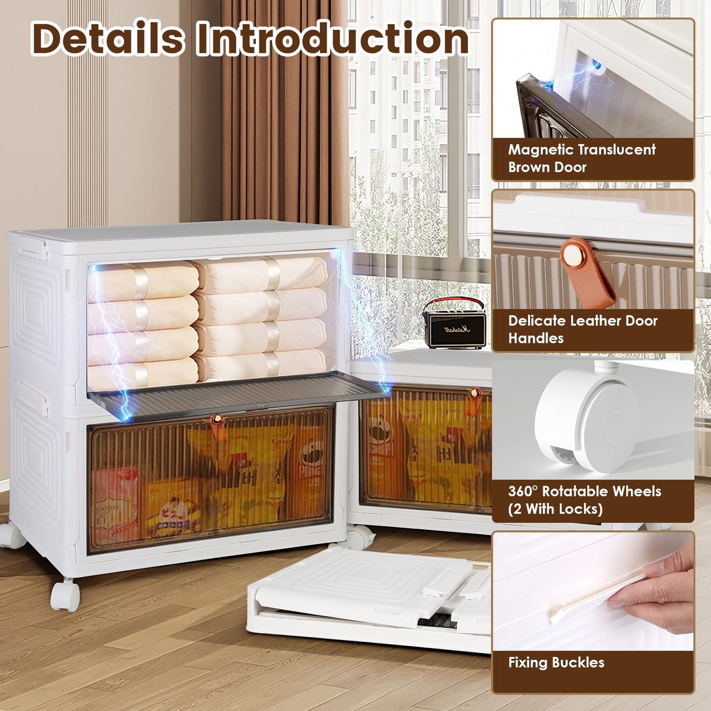 4-Tier Stackable Storage Bins with Wheels and Magnetic Door