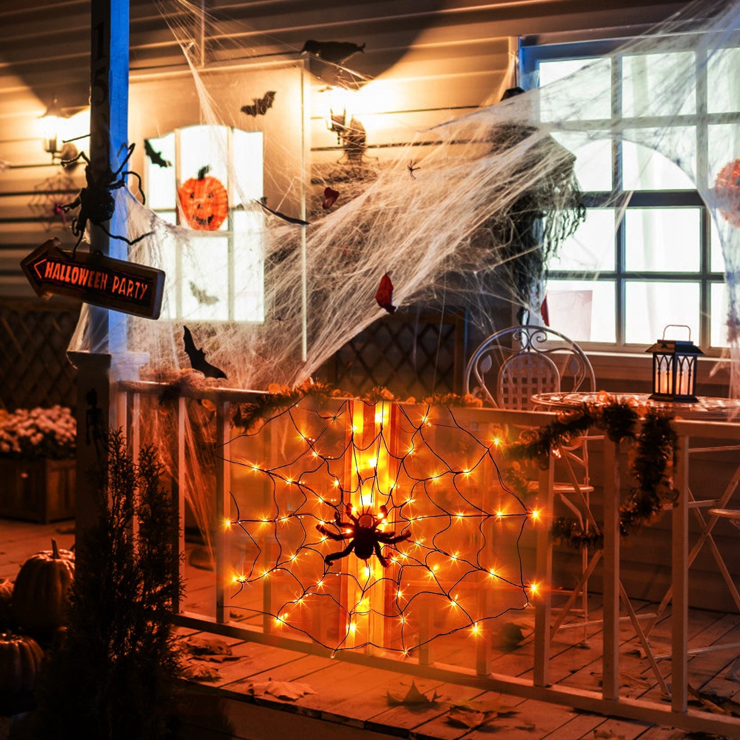 Spider Web Light with Hairy Spider - 70 LED Halloween Decoration