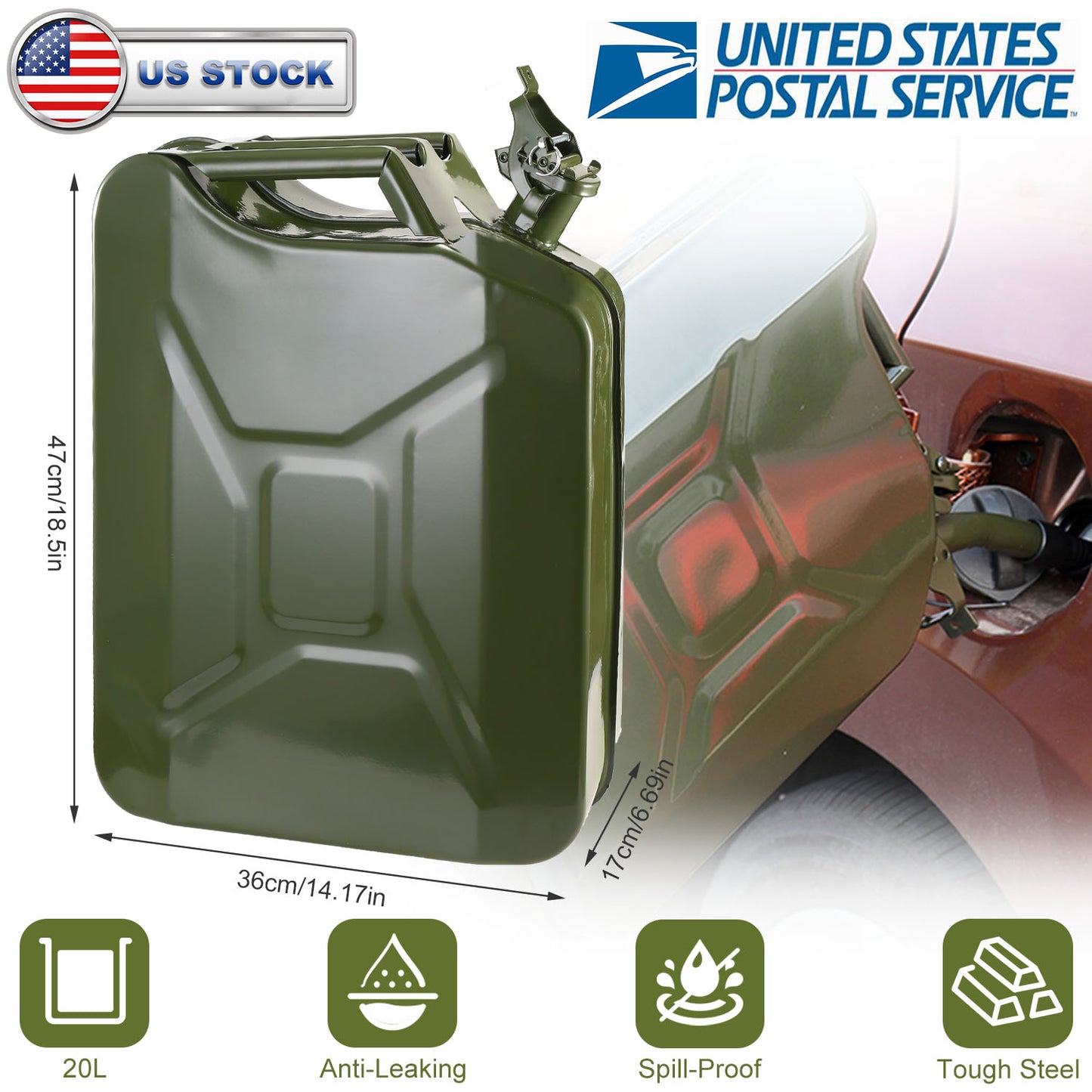 5 Gallon Steel Jerry Can with Spill-Proof Spout