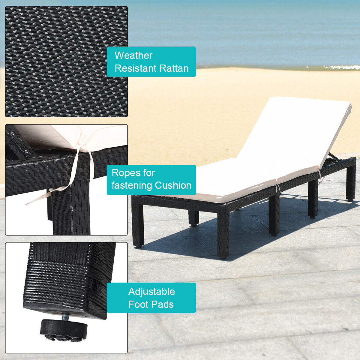 Adjustable Patio Chaise Lounge Chair with Cushion