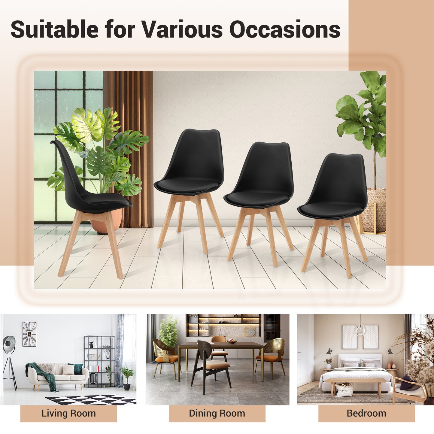 Dining Chairs Set of 4 with Mid-Century Modern Shell Design