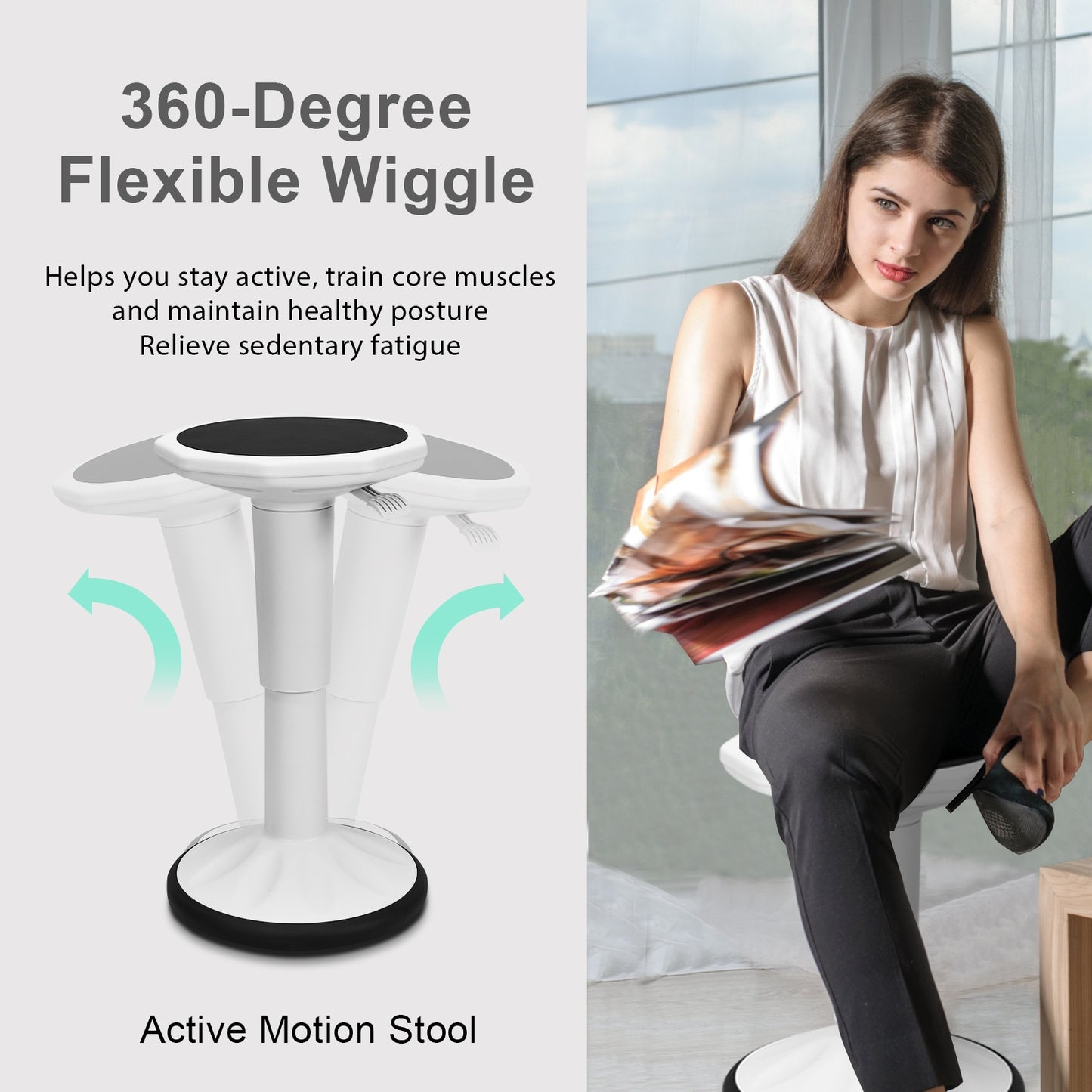 Adjustable Active Learning Wobble Stool with Cushion Seat