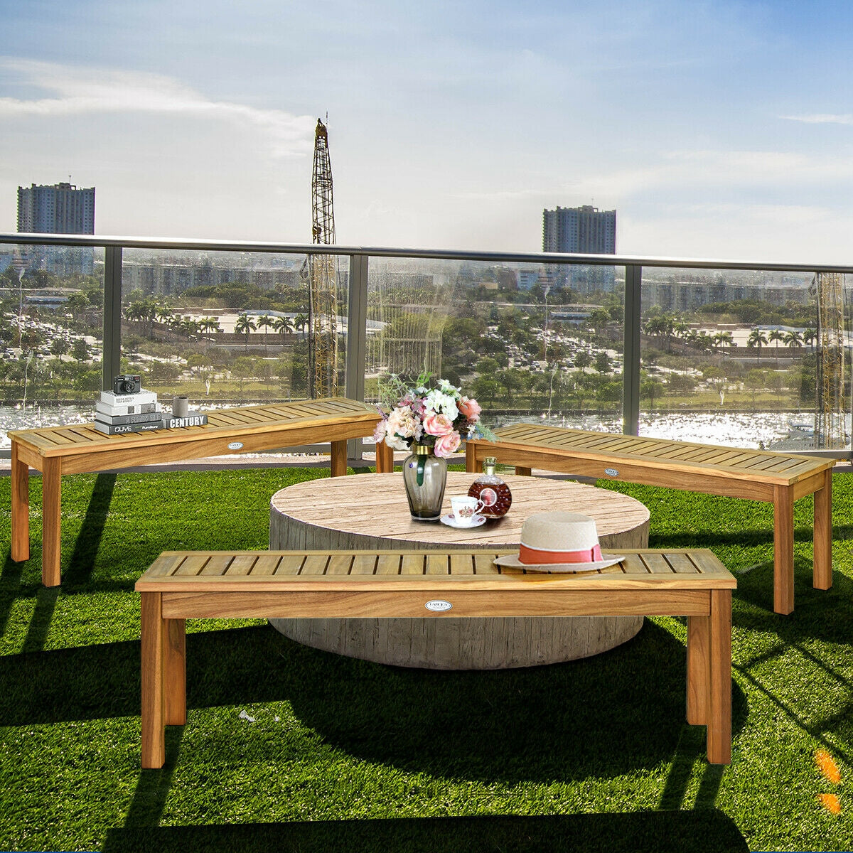 52-Inch Acacia Wood Outdoor Dining Bench for Patio & Garden