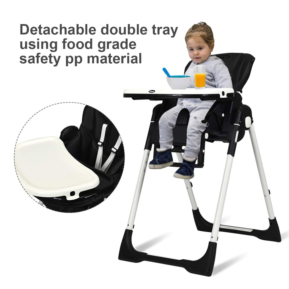 Foldable High Chair with Adjustable Backrest and Height