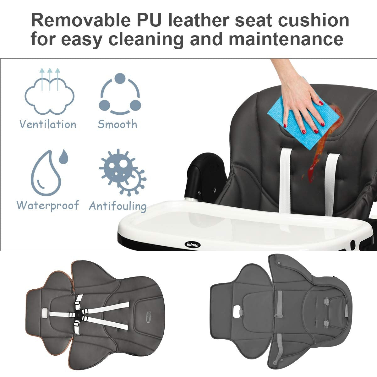Foldable High Chair with Adjustable Backrest and Height