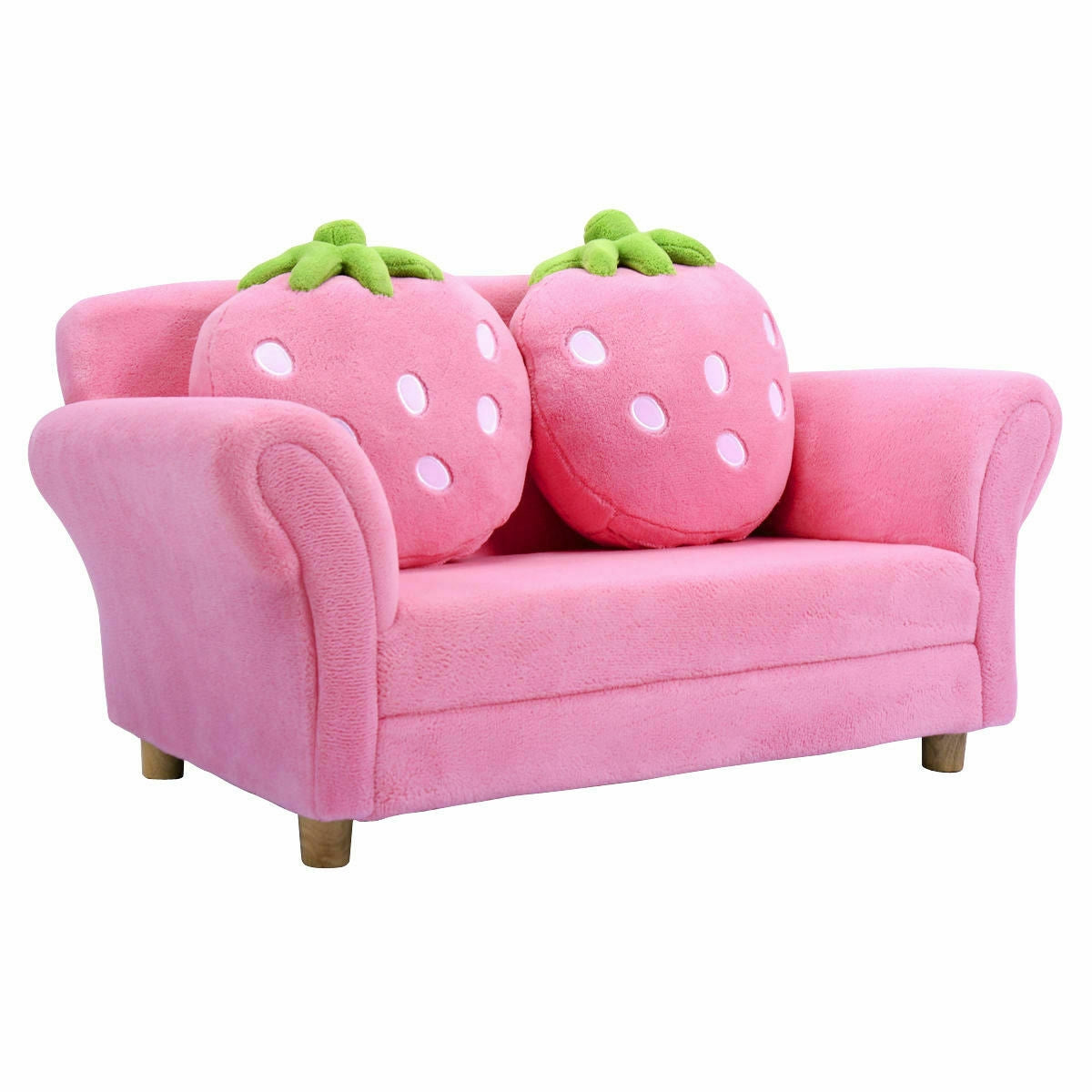 Kids Strawberry Armrest Sofa Chair with 2 Pillows - Pink