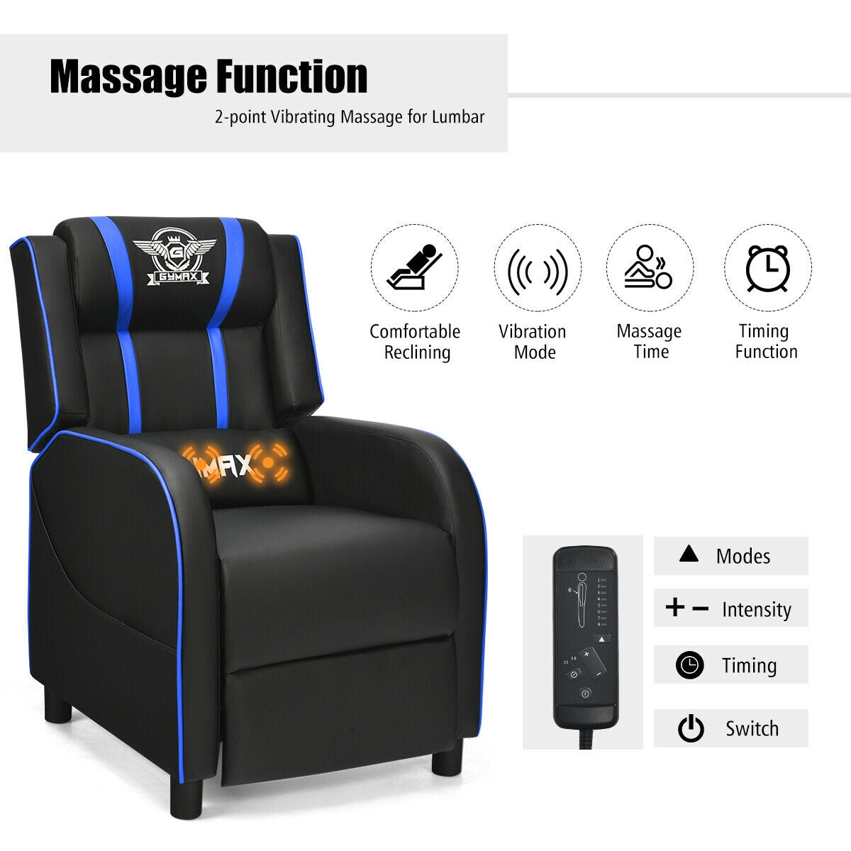 Gaming Recliner Chair with Massage and Footrest