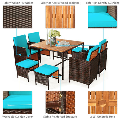 9-Piece Patio Rattan Dining Set with Cushioned Chairs