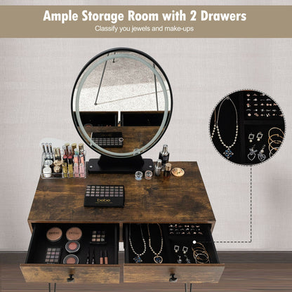 Industrial Makeup Vanity Table with LED Mirror & Stool