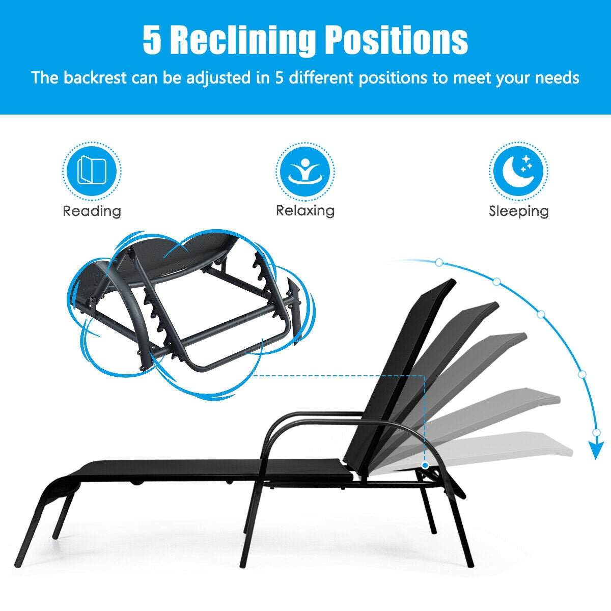 Adjustable Patio Chaise Lounge Chair with 5-Position Backrest