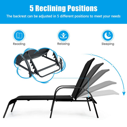 Adjustable Patio Chaise Lounge Chair with 5-Position Backrest