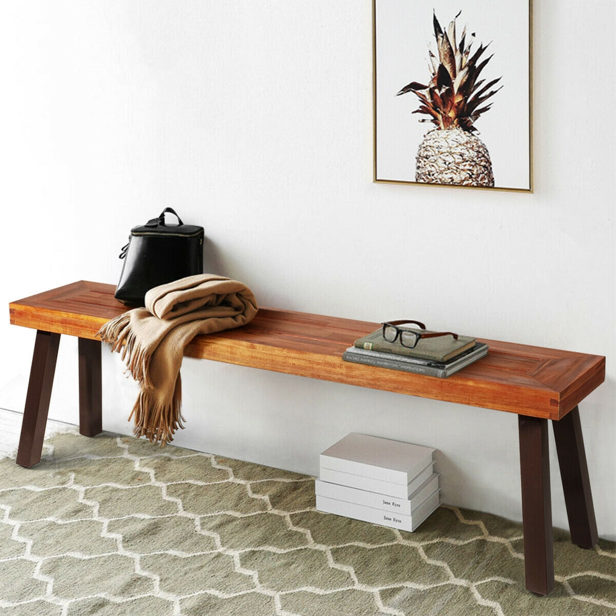 Acacia Wood Dining Benches Set of 2 for Patio