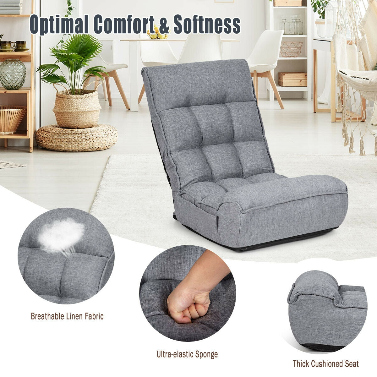 4-Position Adjustable Floor Chair with Folding Design