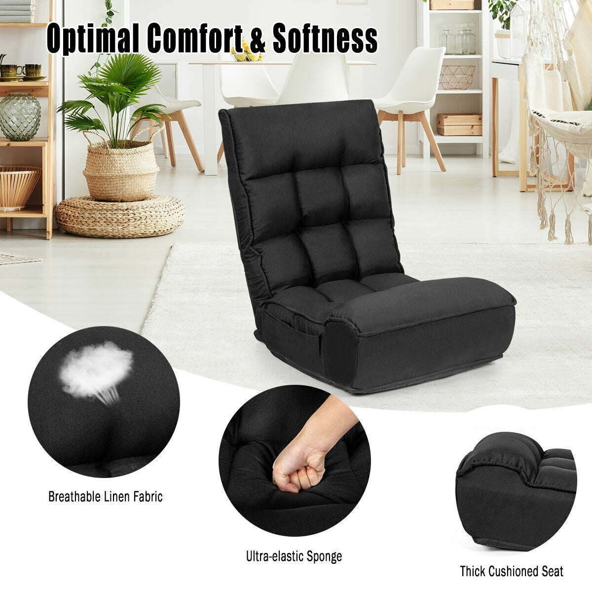 4-Position Adjustable Floor Chair with Folding Design