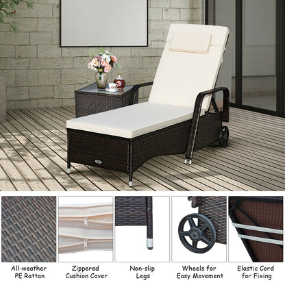 Adjustable Chaise Lounge with Cushion and Wheels