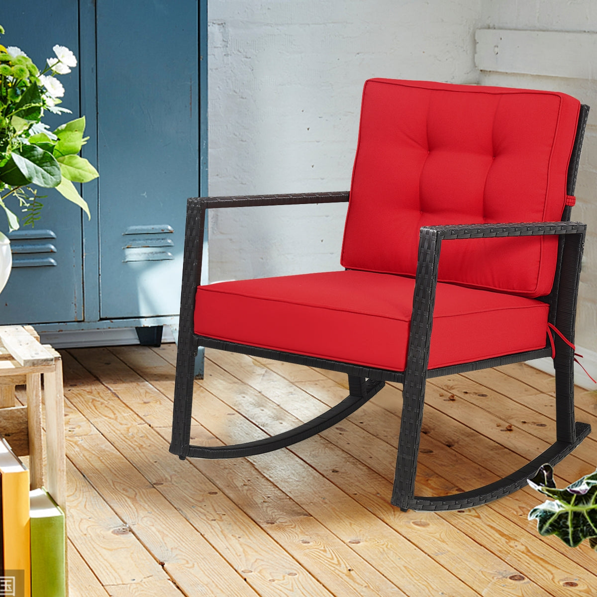 Rattan Rocking Chair with Cushion for Patio