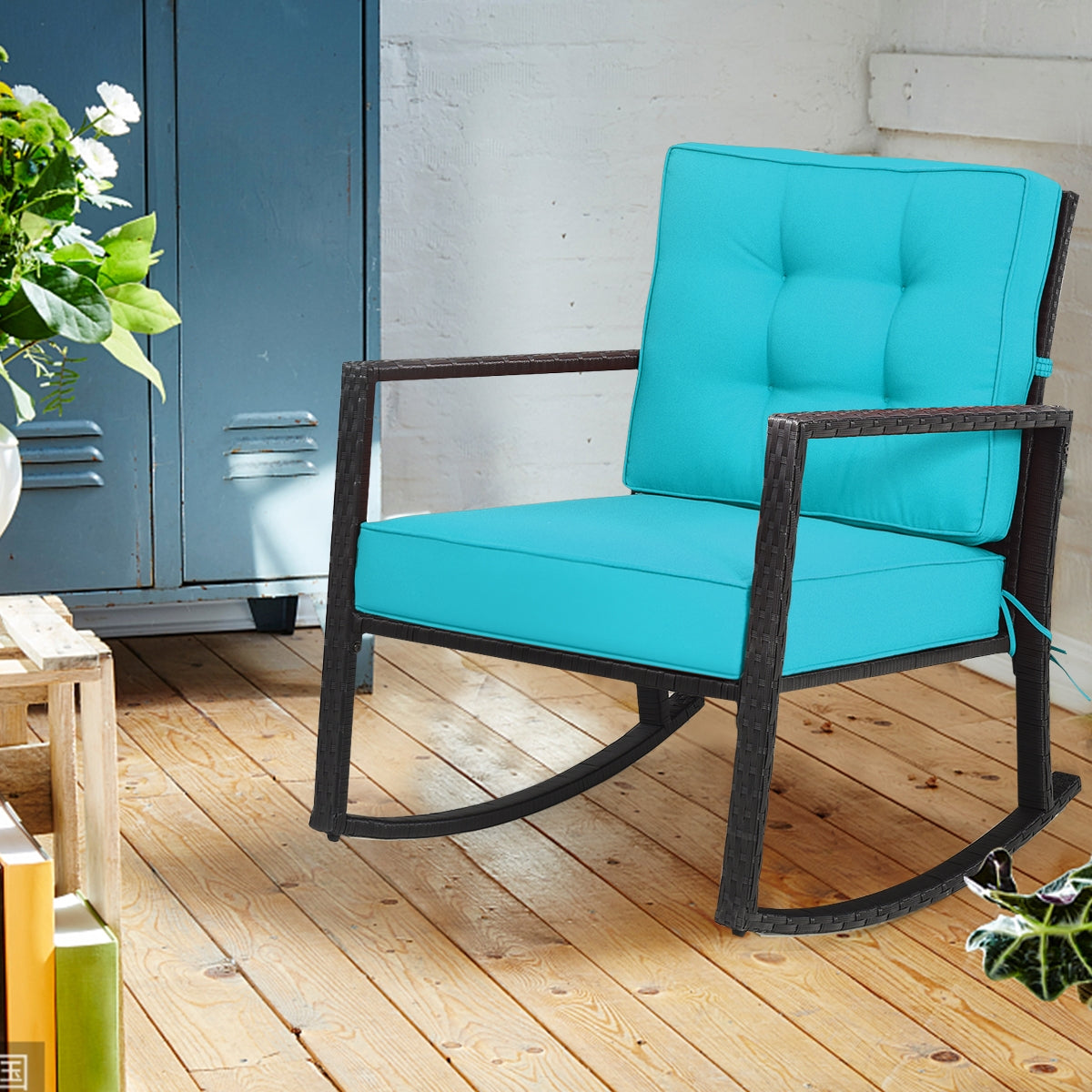 Rattan Rocking Chair with Cushion for Patio
