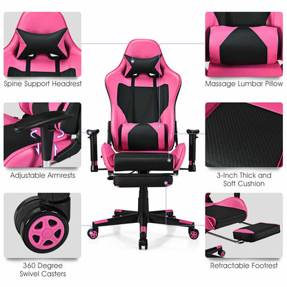 Gaming Chair with USB Massage Lumbar Support and Footrest