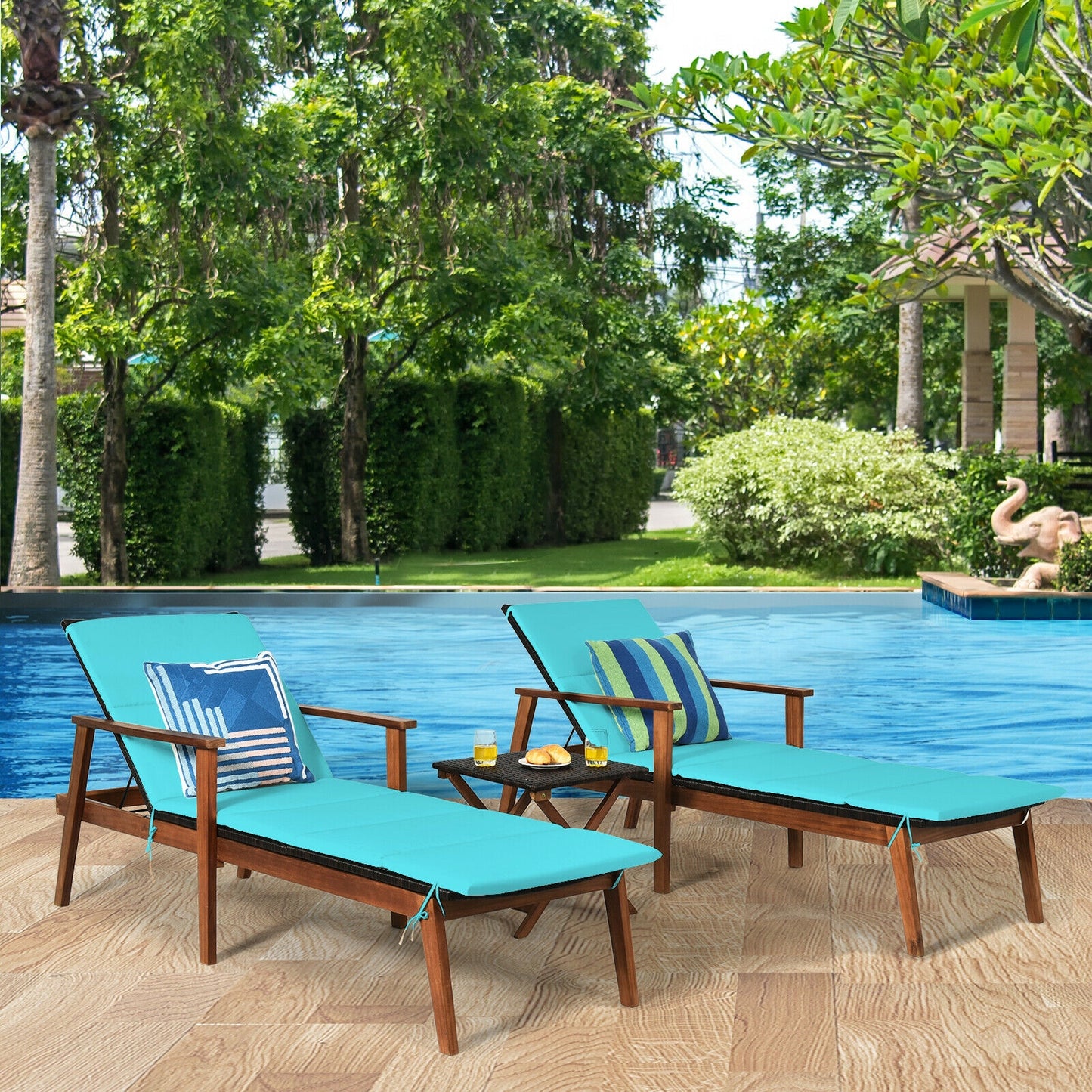 3-Piece Patio Lounge Chair Set with Folding Table