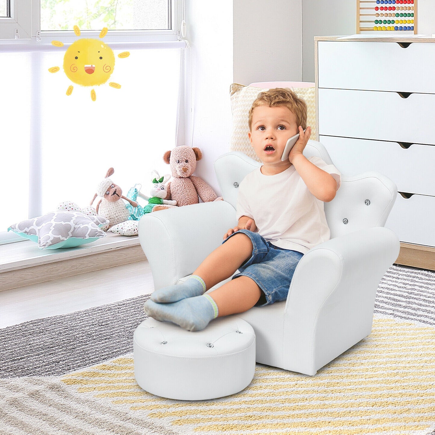 Kids Sofa Armrest Chair with Ottoman for Toddlers