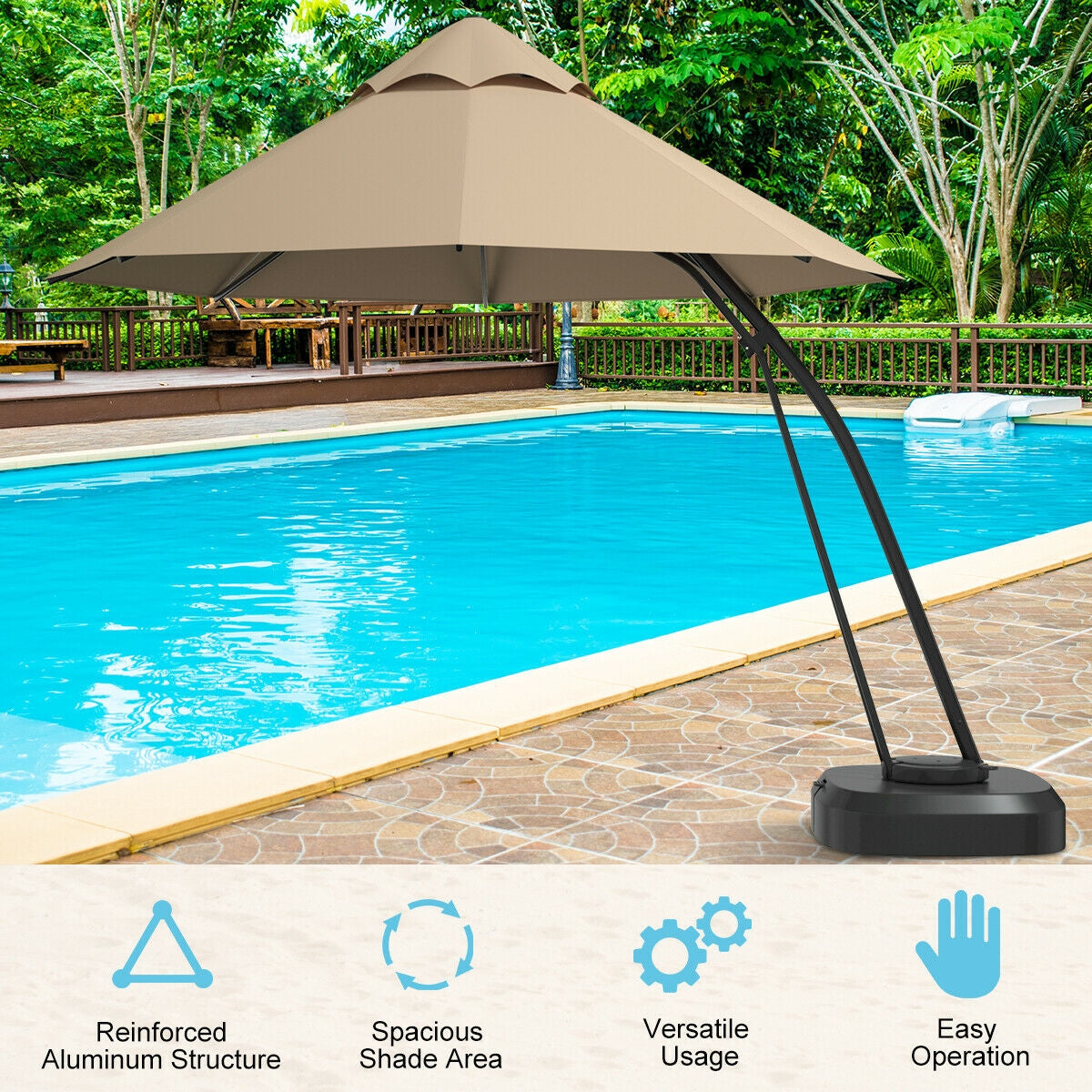 11 Feet Outdoor Cantilever Hanging Umbrella with Base and Wheels