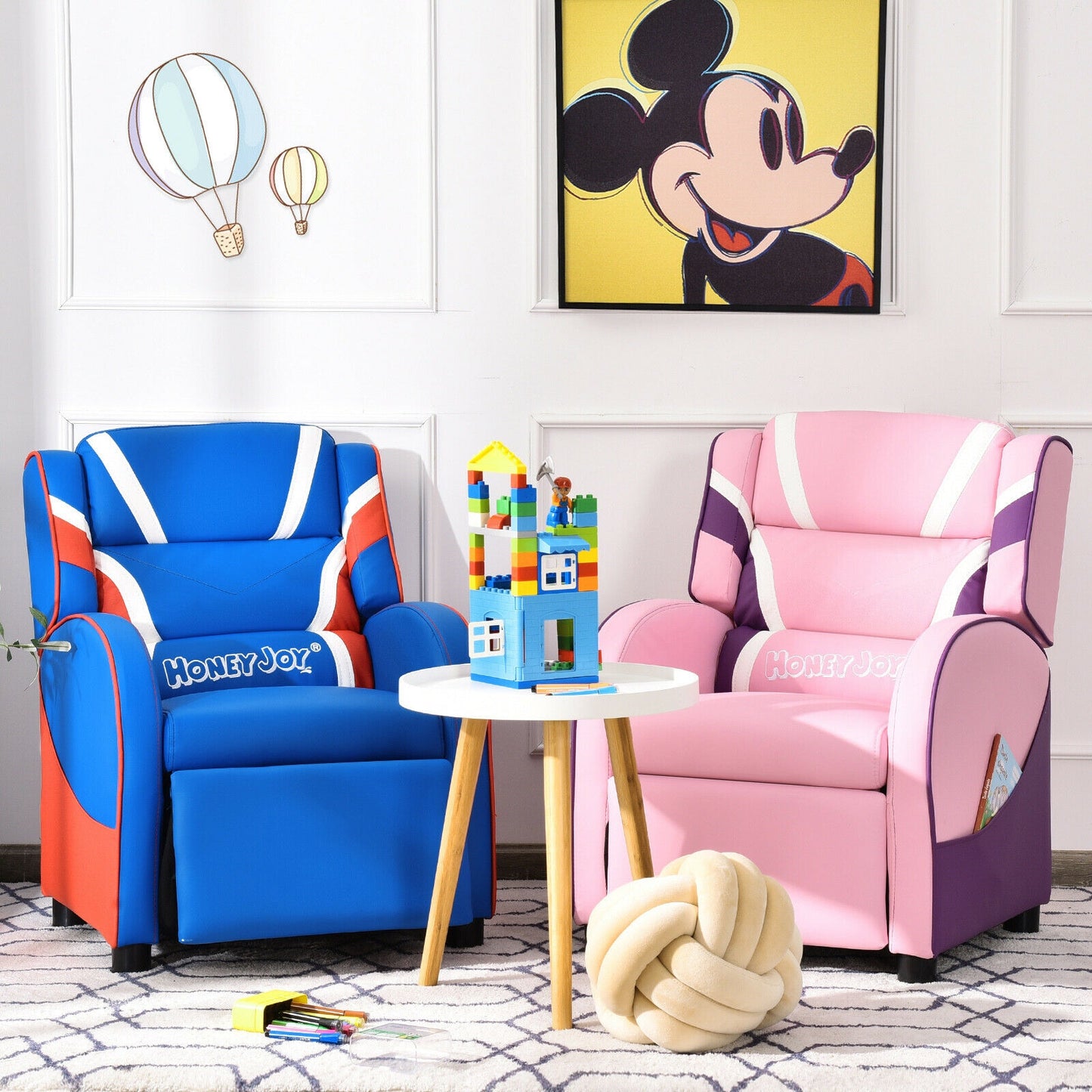 Kids Recliner Chair with Side Pockets - Adjustable Leather