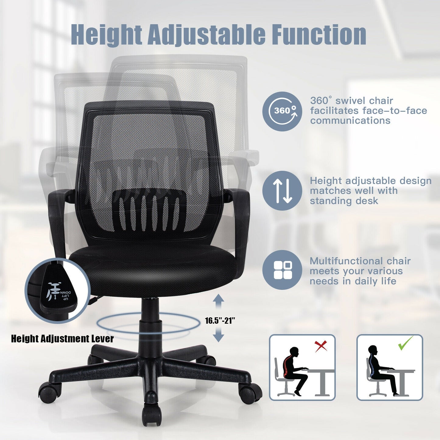 Mid-Back Mesh Office Chair with Lumbar Support