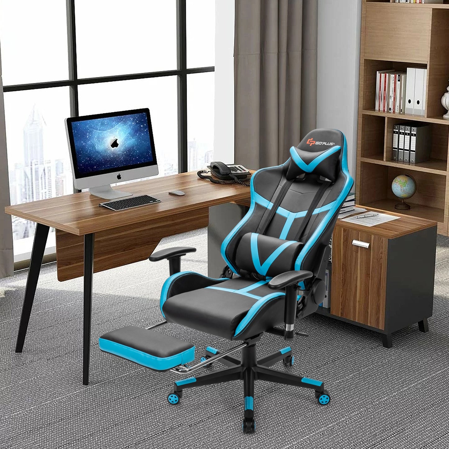 Gaming Chair with Lumbar Massage and Footrest