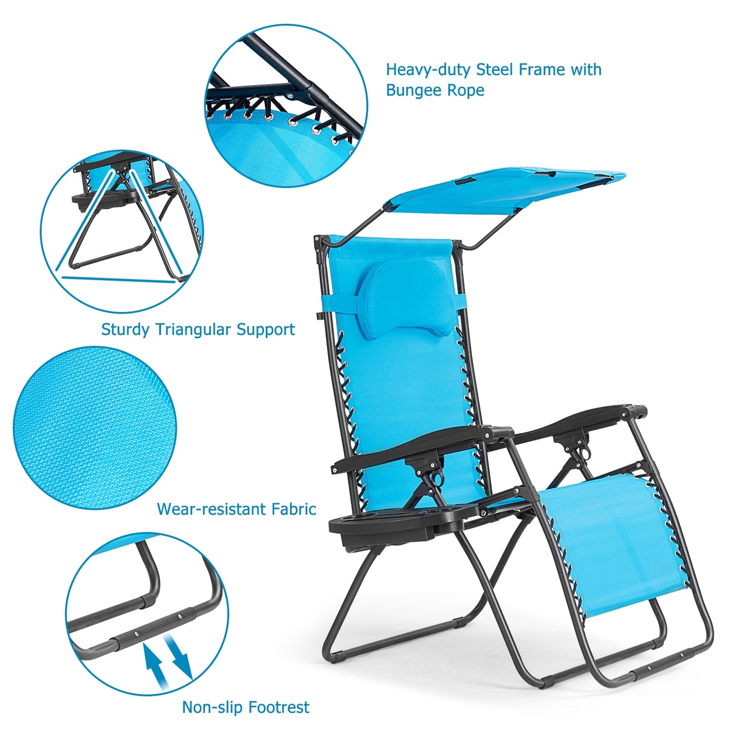 Folding Recliner Lounge Chair with Adjustable Canopy