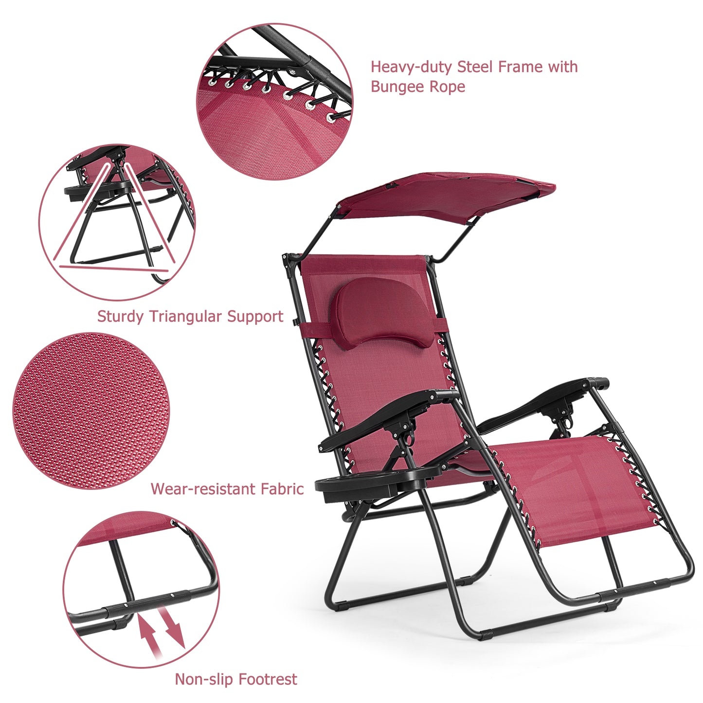 Folding Recliner Lounge Chair with Adjustable Canopy