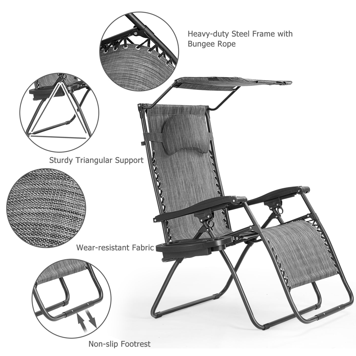 Folding Recliner Lounge Chair with Adjustable Canopy
