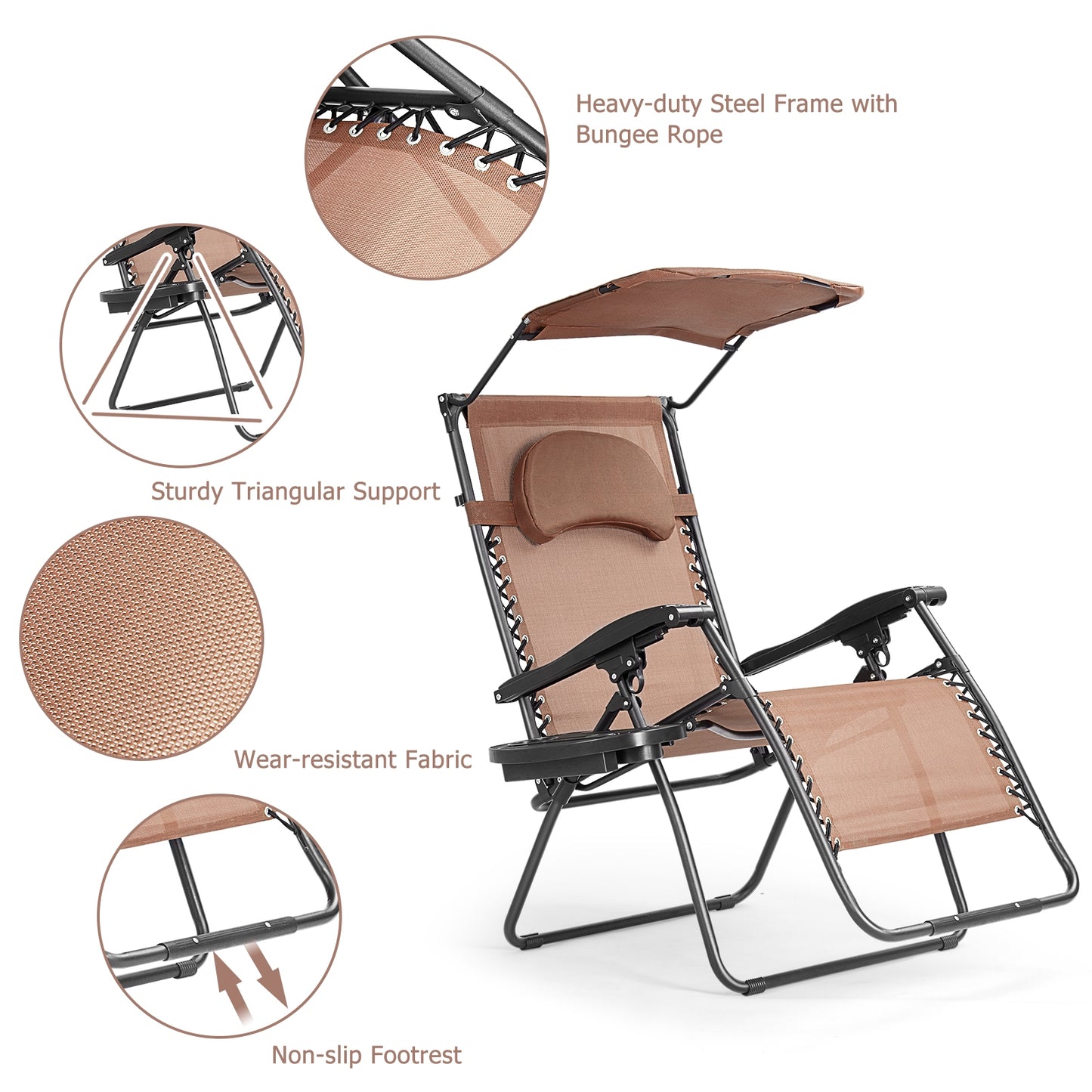 Folding Recliner Lounge Chair with Adjustable Canopy