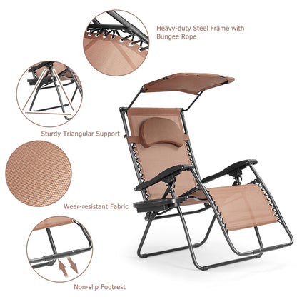 Folding Recliner Lounge Chair with Adjustable Canopy