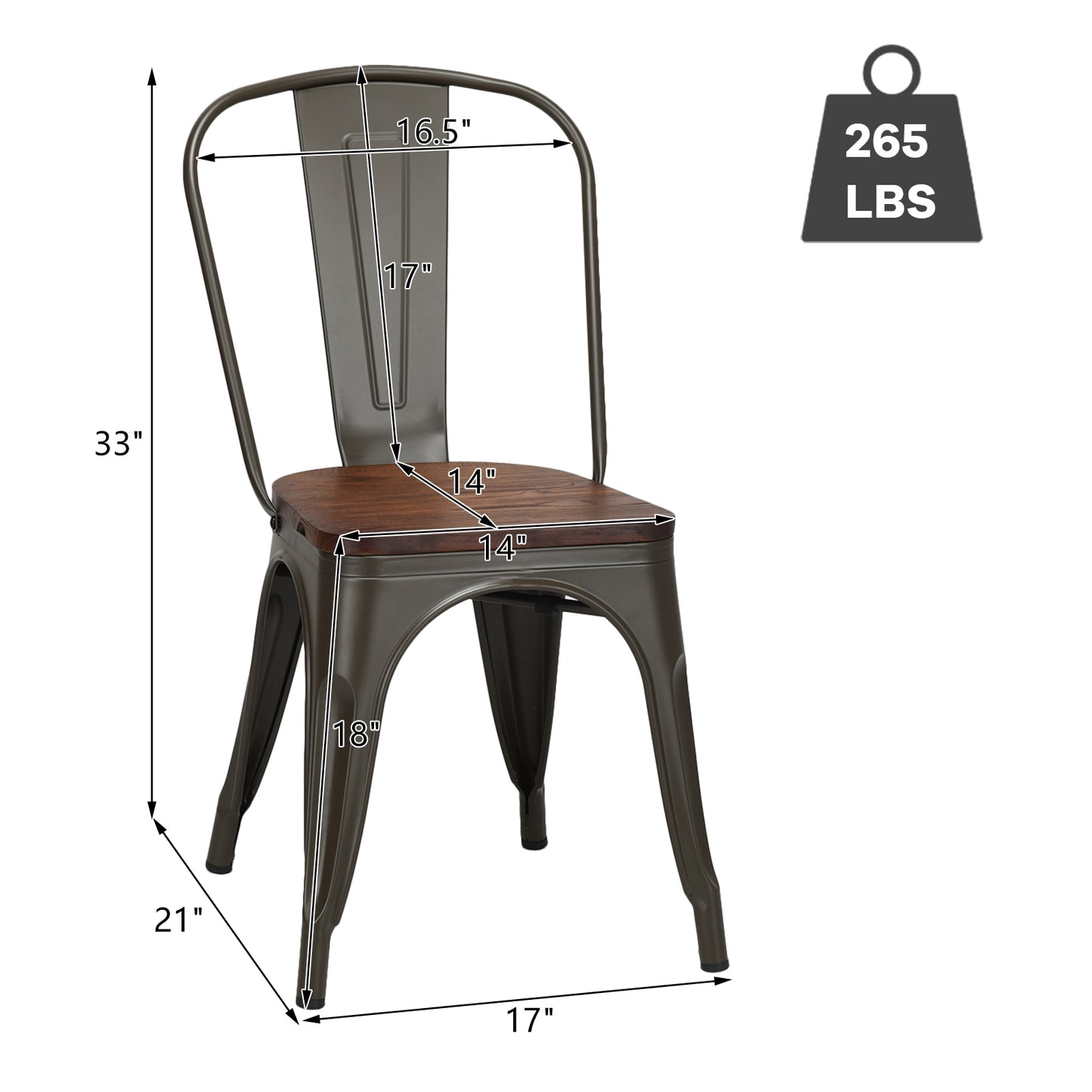 Stackable Metal Dining Chairs with Wood Seat, Set of 4