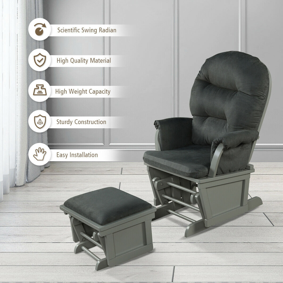 Nursery Glider and Ottoman Set with Padded Armrests
