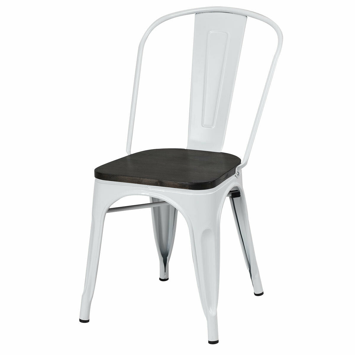 Metal Dining Chairs with Wood Seat - Set of 4, Stackable