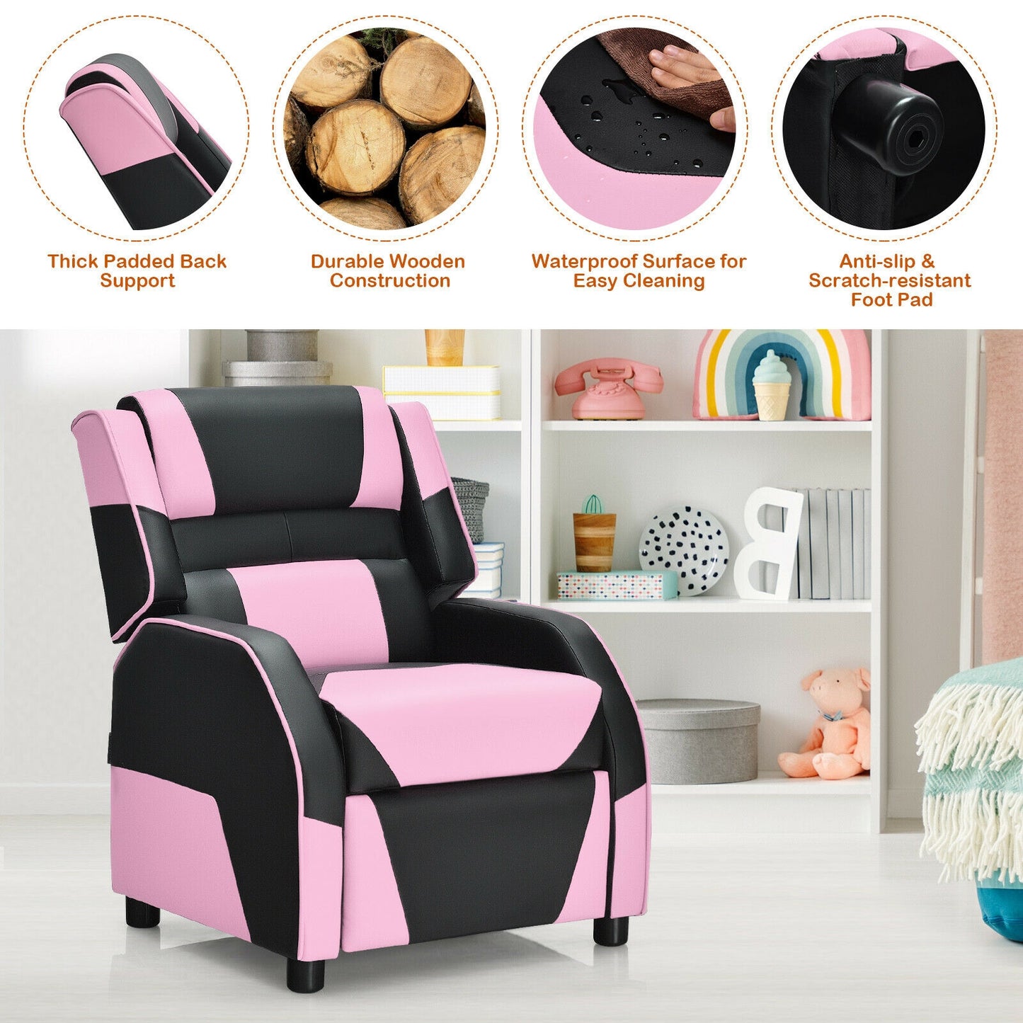 Kids Gaming Recliner with Headrest and Footrest