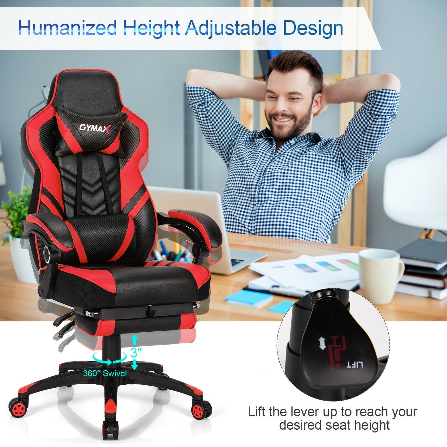 Gaming Chair with Footrest and Adjustable Backrest