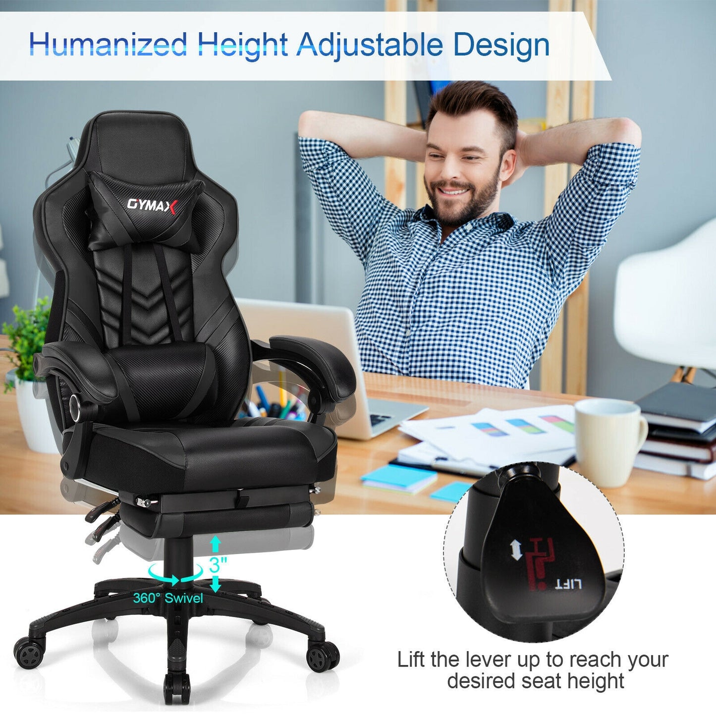 Gaming Chair with Footrest and Adjustable Backrest