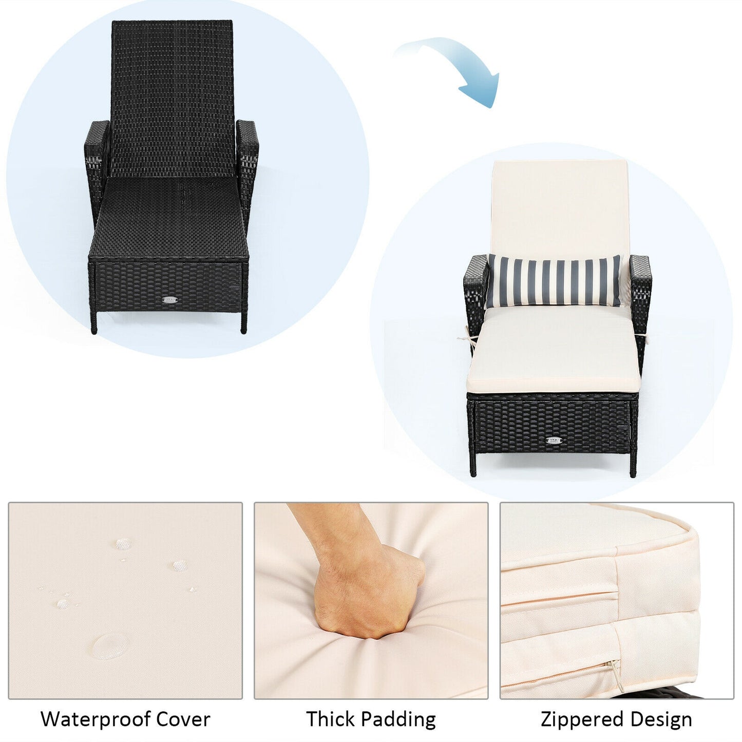 Adjustable Chaise Lounge Chair with Cushion & Pillow