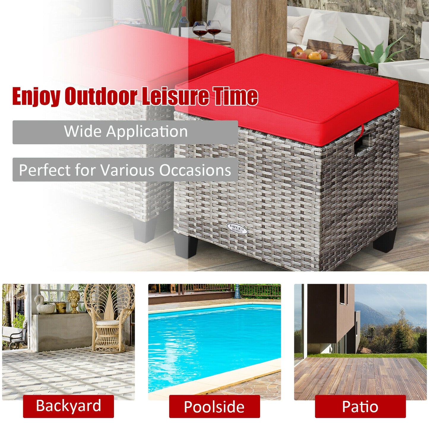 Patio Rattan Ottoman Set with Removable Cushions (2-Piece)