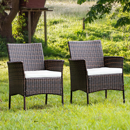 Outdoor PE Rattan Armchairs Set with Removable Cushions