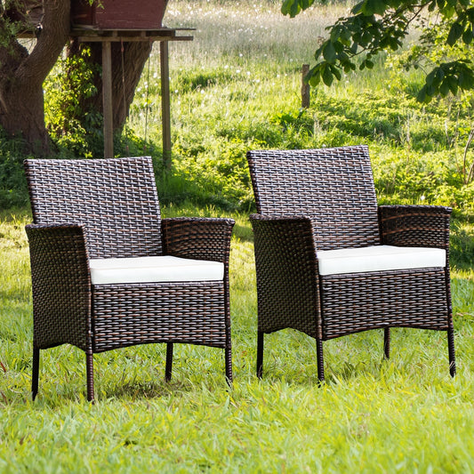 Outdoor PE Rattan Armchairs Set with Removable Cushions