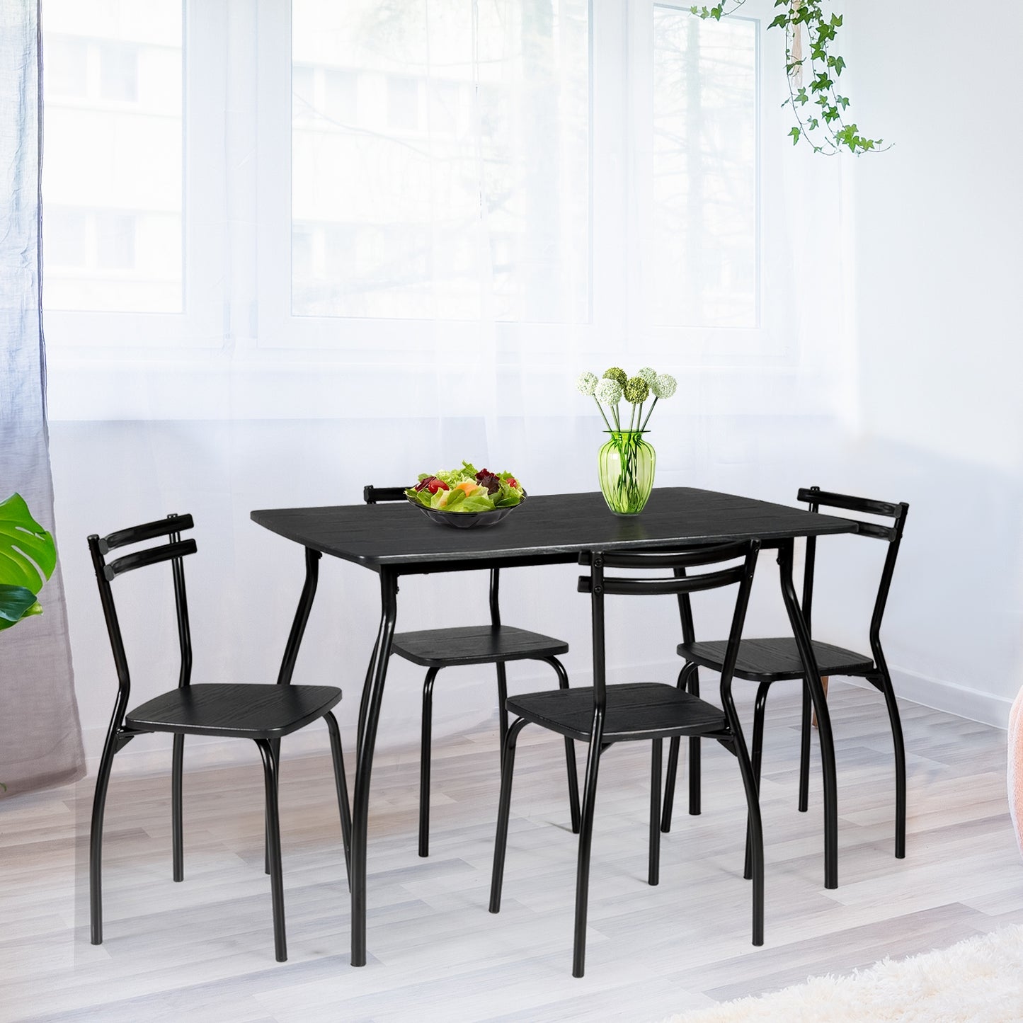 5-Piece Dining Table Set with 4 Chairs and Steel Frame