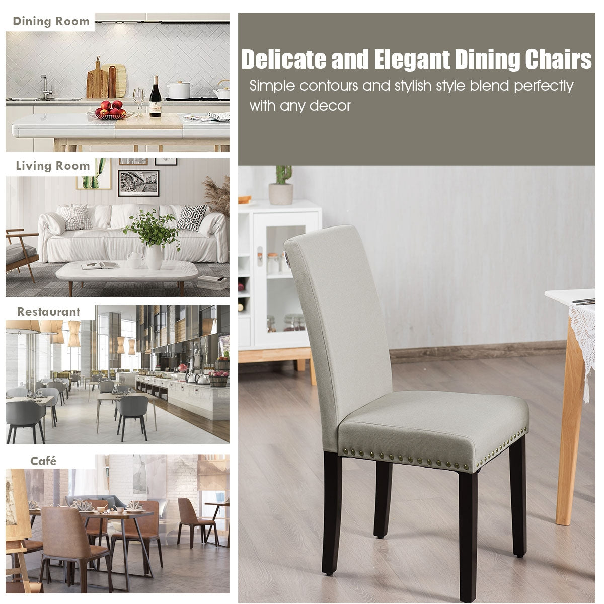 Upholstered Dining Chairs Set of 2 with Nailhead Trim