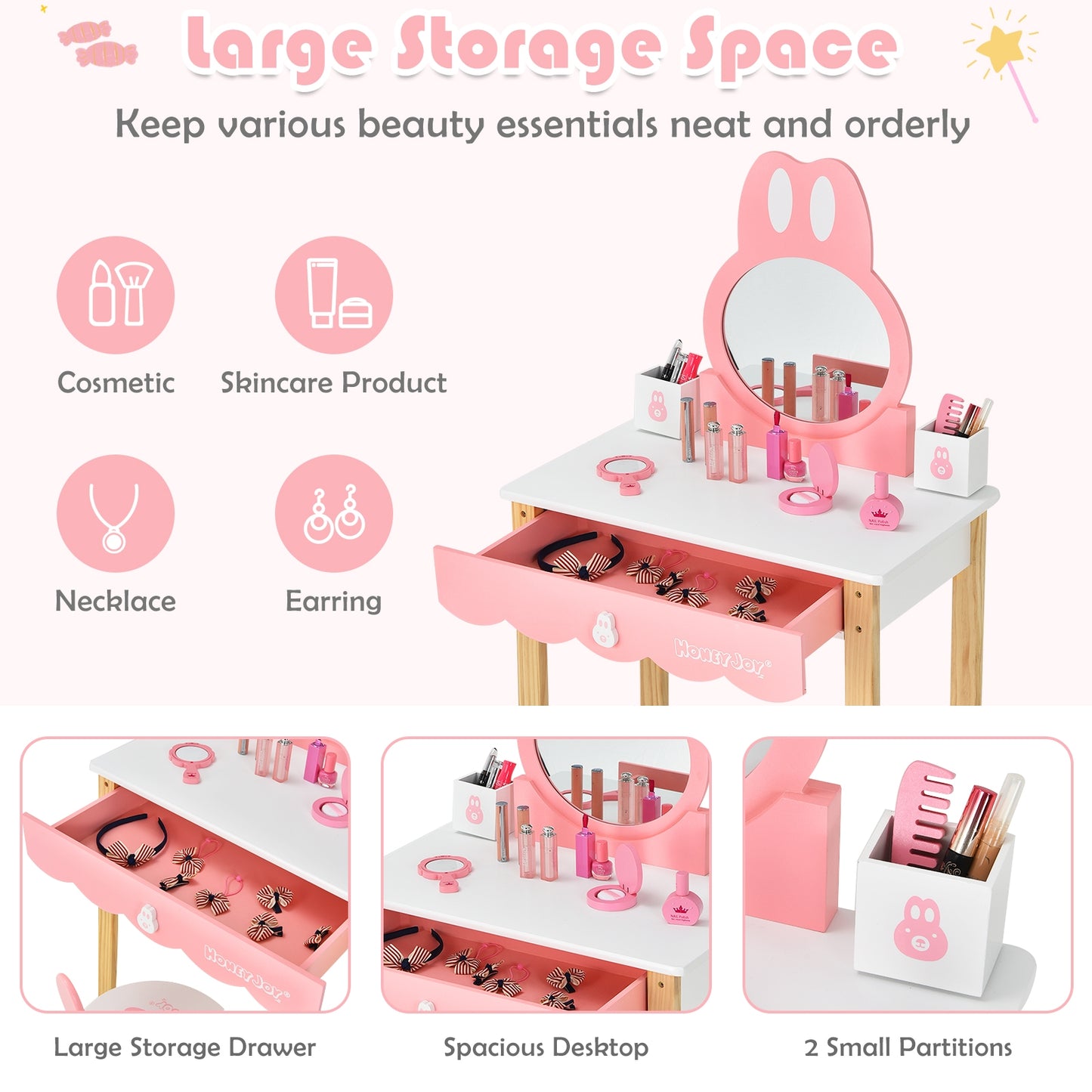 Kids Vanity Table Set with Mirror, Drawer & Chair - White