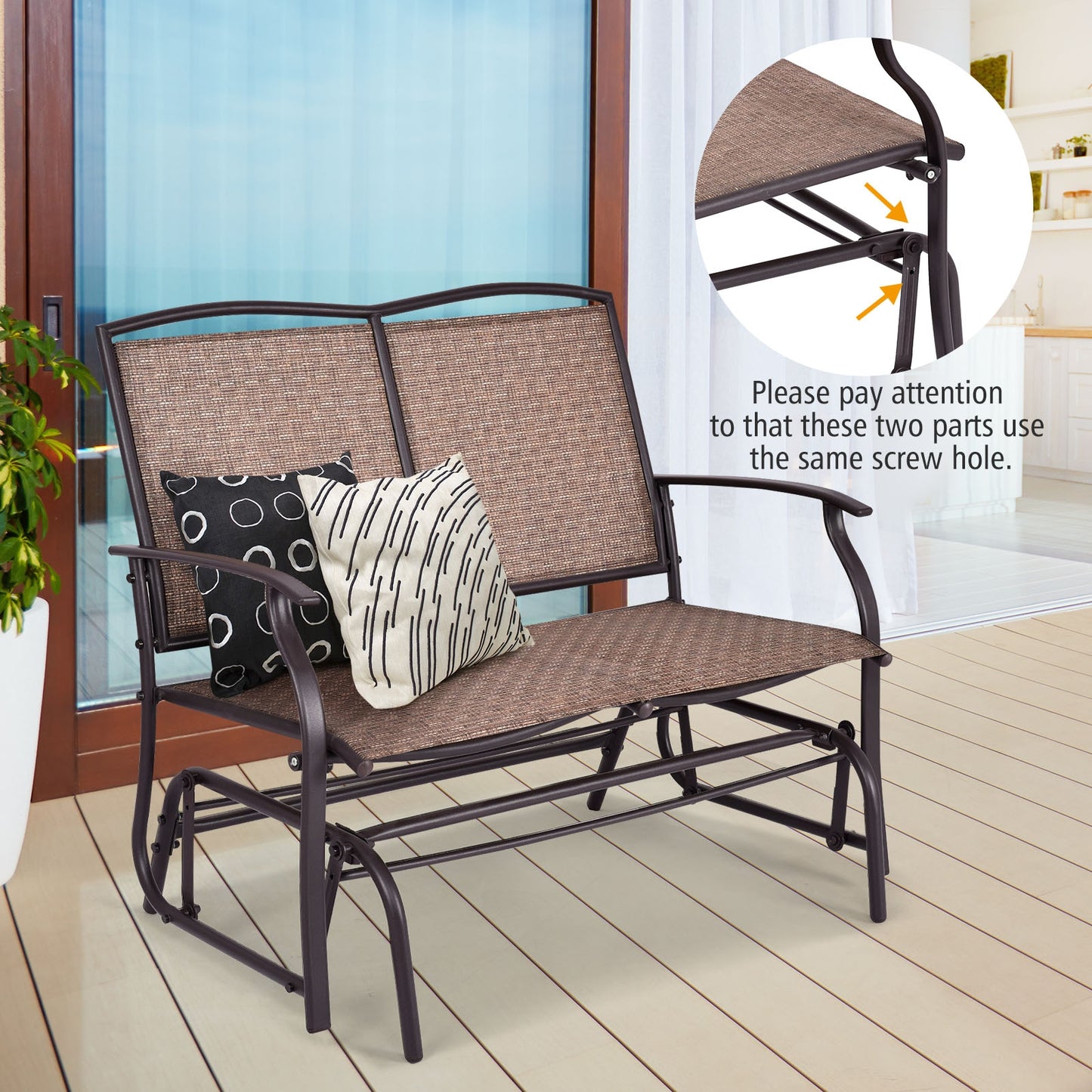 Outdoor Rocking Loveseat for Two - Steel Frame Patio Chair
