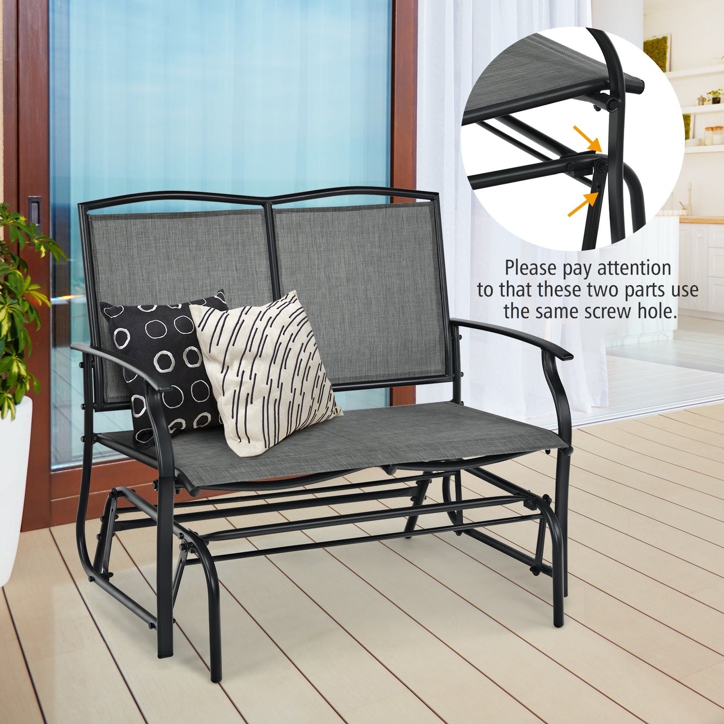 Outdoor Rocking Loveseat for Two - Steel Frame Patio Chair